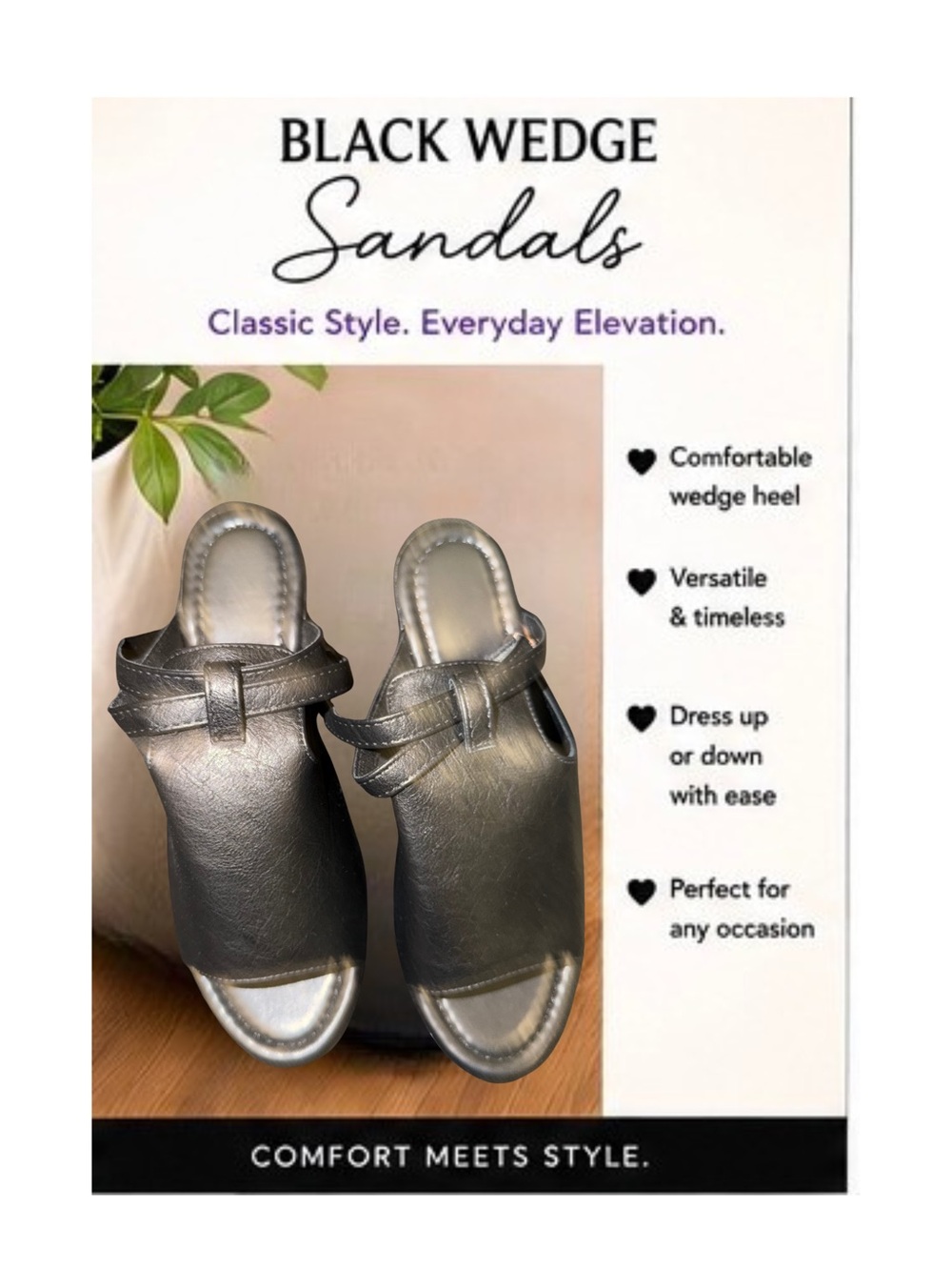 Black Leather Slide Sandals